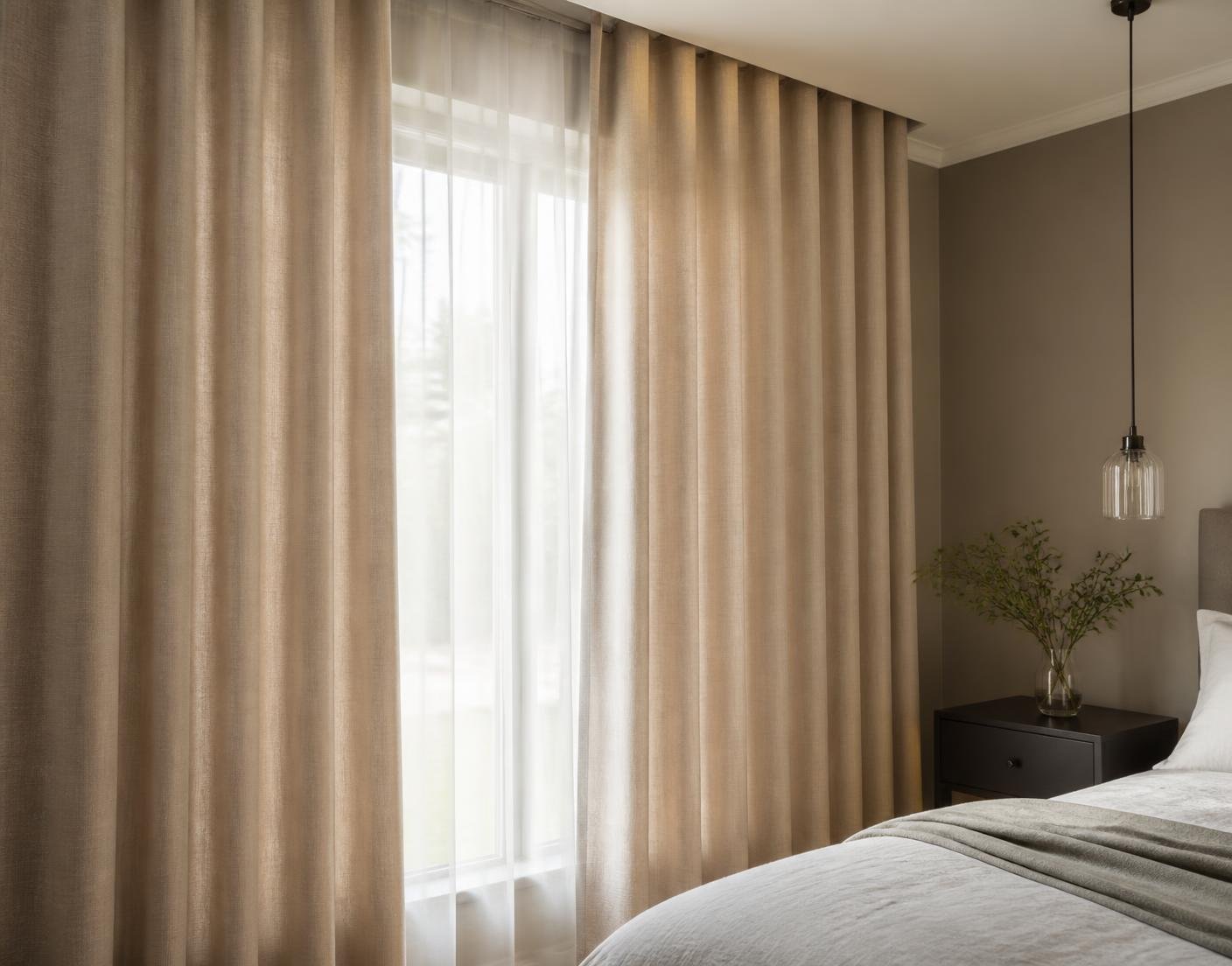 Cortina sob medida em tecido claro em sala de estar elegante